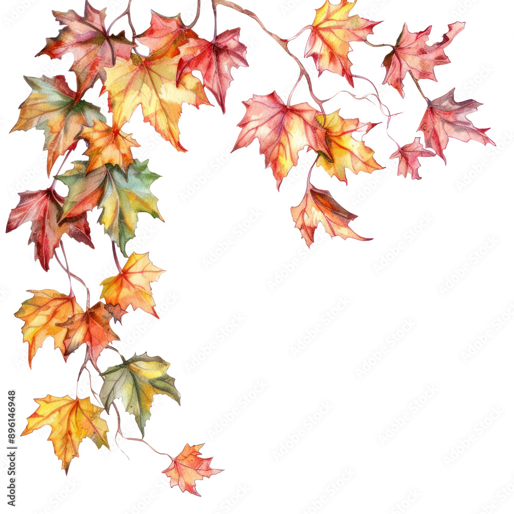 Fototapeta premium PNG Autumn leaves watercolor illustration