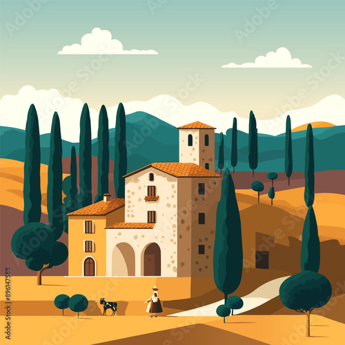 Tuscany. Italy. Vector illustration in flat design style.