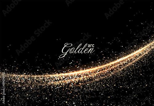 Isolated arc with shiny gold tinsel on black background.