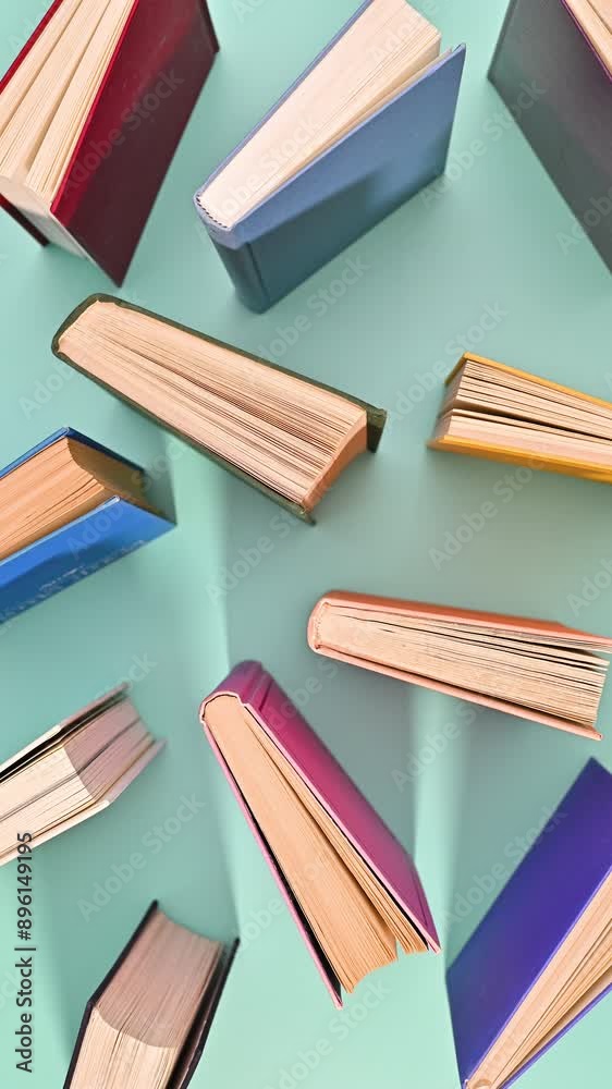 custom made wallpaper toronto digitalPale of hardcover colorful books open and close. Vertical stop motion
