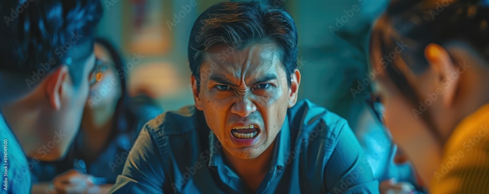 A man with an angry expression looking directly at the camera. A man with an angry expression looking directly at the camera.