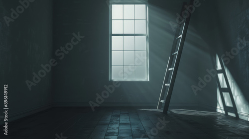 Empty room with ladder leaning against wall