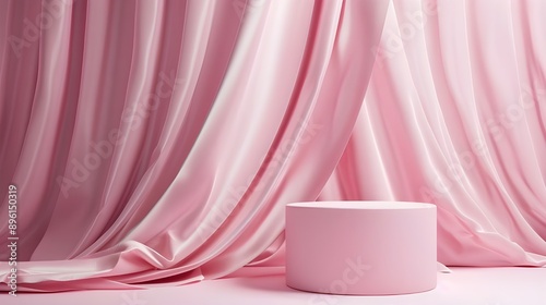 Light Pink Room with an Empty Podium. Amazing Background for Product Presentation.