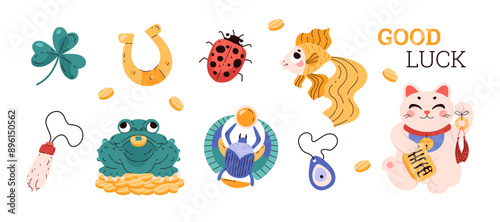 Asian symbols of good luck and wealth on isolated background.