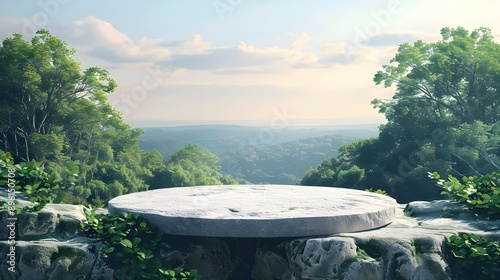 3D Empty top of stone table or stone platform on nature background. For product display