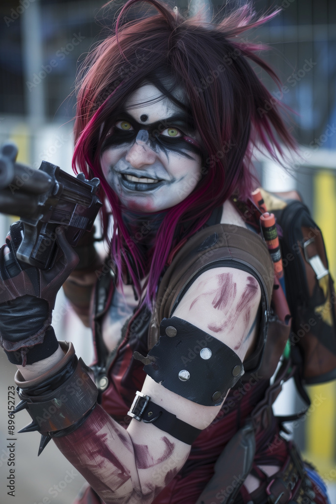 Crazy looking Cosplay Girl in apocalyptic Costume. End of Time Cosplay Girl. Crazy looking Cosplay Girl in apocalyptic Costume. End of Time Cosplay Girl.