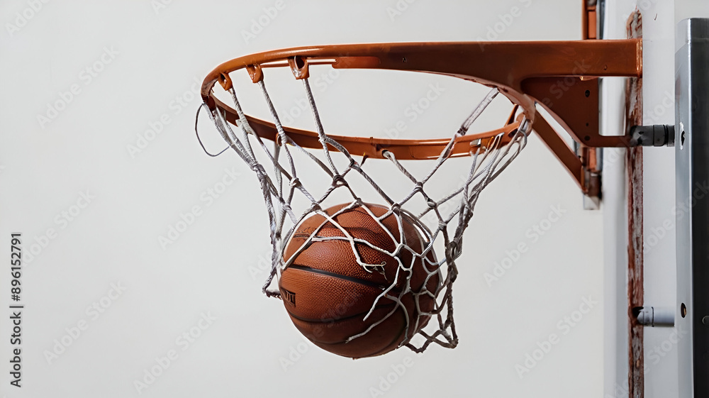 Basketball falling into the net  isolated on a white background, sports balls 