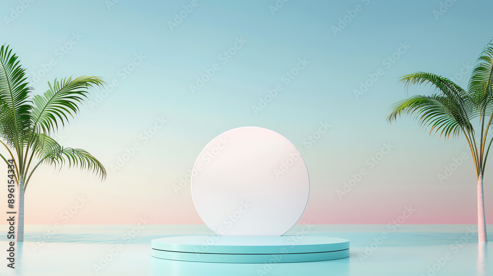 Sophisticated product presentation on a glossy podium stand, beach sunset, lowangle shot, rich sunset hues, intricate textures, peaceful ocean scene, high clarity