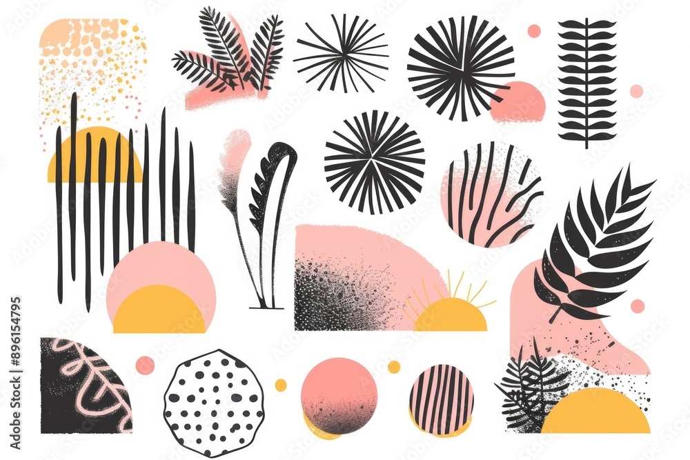 A selection of plants arranged on a white background