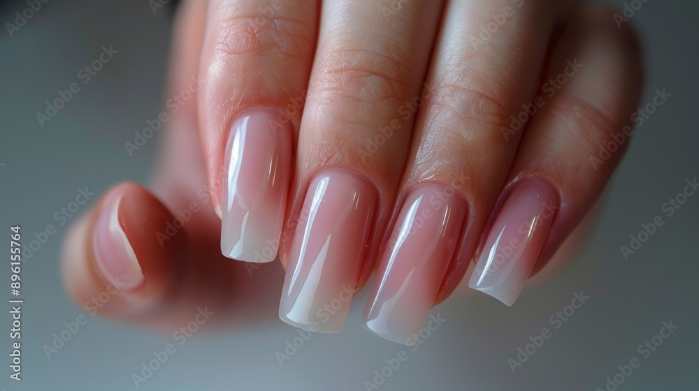 Plain transparent long square fingernails isolated on grey background Plain transparent long square fingernails isolated on grey background