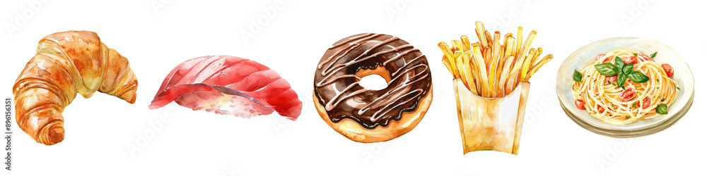 watercolor food png cut out element set