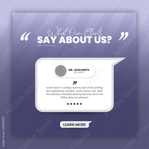 Customer feedback testimonial social media post design or client review social media post design template