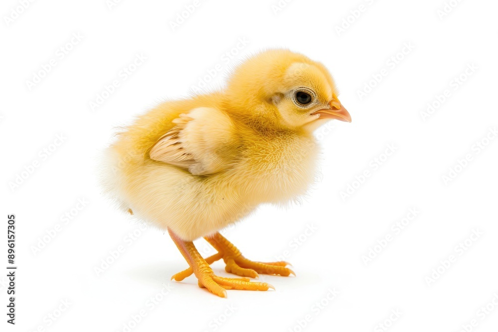 Obraz premium Cute Yellow Chick Standing on a White Background