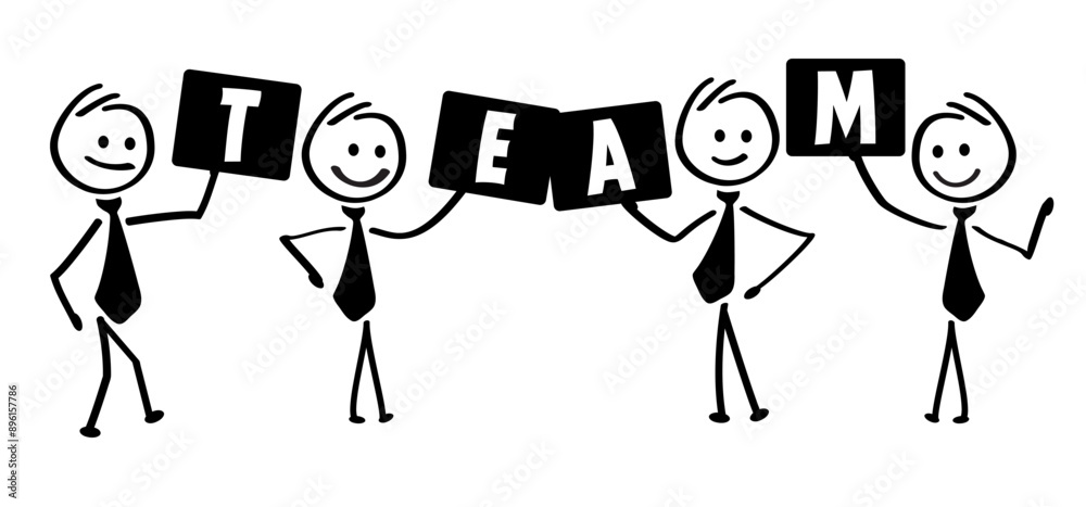 Stickman and signs with team slogan. collaboration, coworker oroffice, team work or team working together and win business success. Management concept. Teamwork, cooperation or collaboration idea. Stickman and signs with team slogan. collaboration, coworker oroffice, team work or team working together and win business success. Management concept. Teamwork, cooperation or collaboration idea.