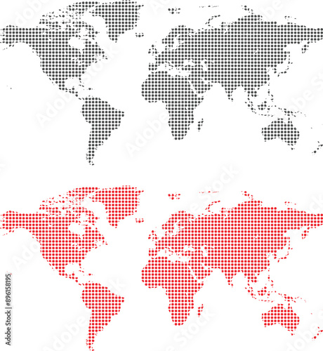Dotted World Map : red  and black