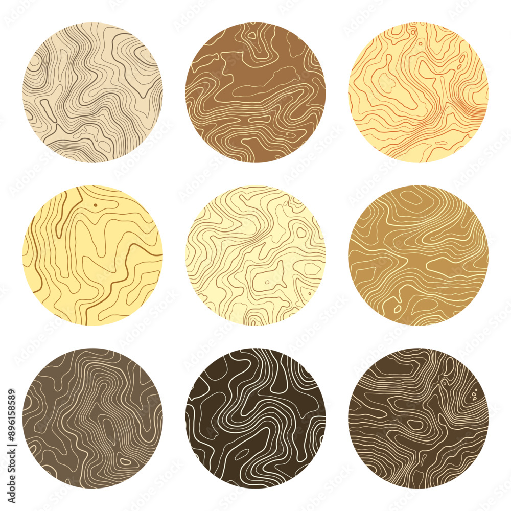 Colorful topographic map with contour lines. Geographic terrain grid, relief height elevation. Ground path pattern. Travel and navigation, cartography design element. Vector illustration Colorful topographic map with contour lines. Geographic terrain grid, relief height elevation. Ground path pattern. Travel and navigation, cartography design element. Vector illustration