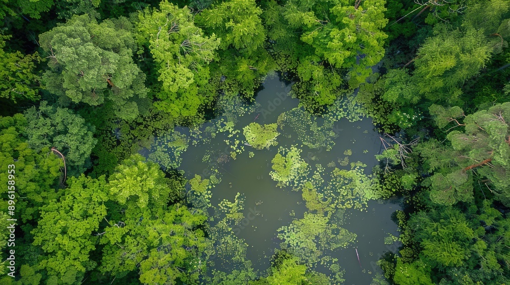 Aerial View of a Lush Forest Pond Aerial View of a Lush Forest Pond