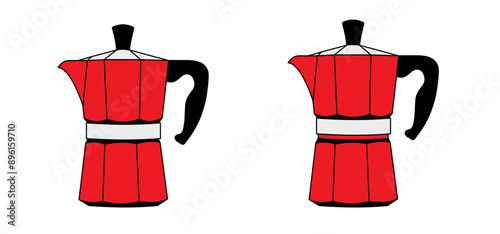 Cartoon Italian red coffee moka pot, coffee Percolator icon. Kitchen tools. Coffee can or pot, espresso machine. coffee maker or moka pot. Italy hot coffeemaker.