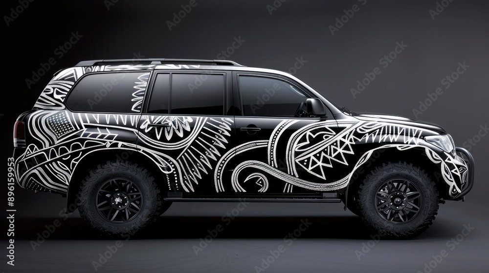 Naklejka premium Detailed tribal graphics running along the length of an SUV.