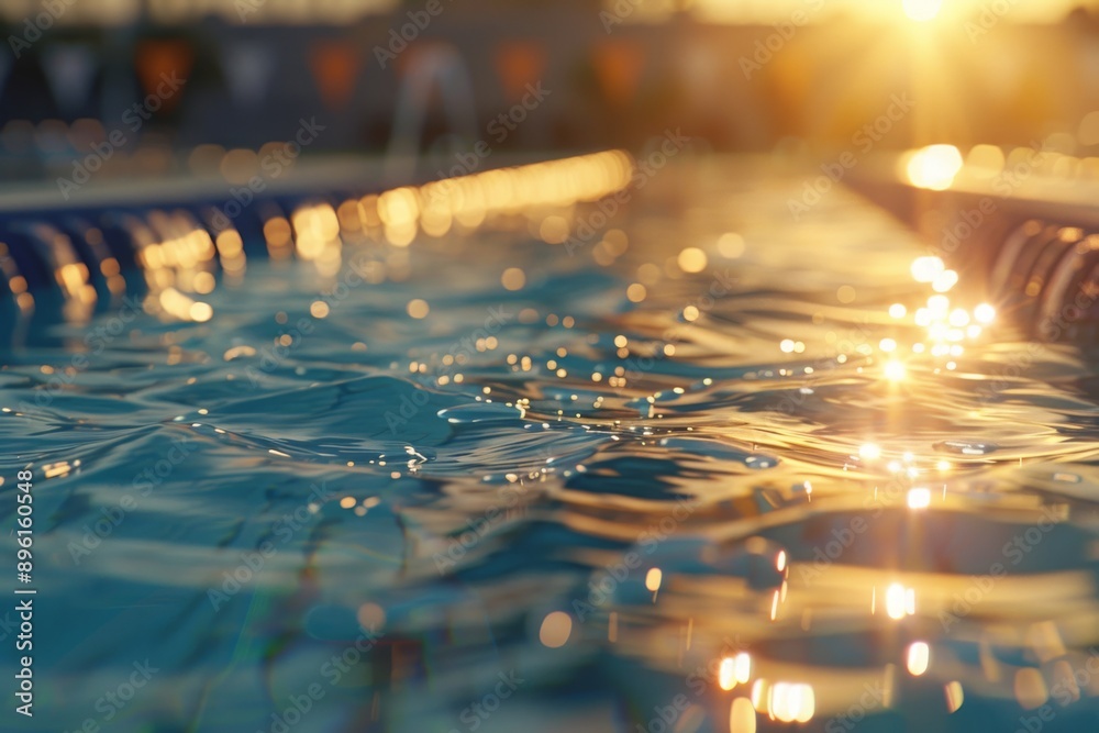 A serene and inviting swimming pool scene, perfect for a summer day. The pool's calm waters reflect the warm sunlight, creating a sense of relaxation. A serene and inviting swimming pool scene, perfect for a summer day. The pool's calm waters reflect the warm sunlight, creating a sense of relaxation.