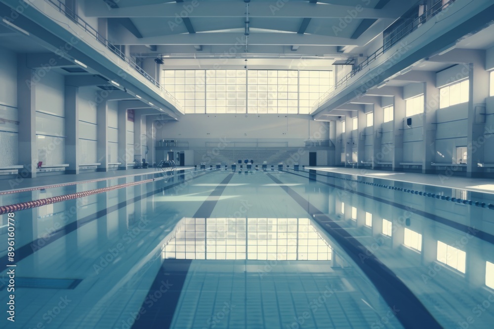 A pristine and empty olympic-sized swimming pool surrounded by clean decks and calm atmosphere. The water sparkles in the sunlight, inviting a refreshing dive. A pristine and empty olympic-sized swimming pool surrounded by clean decks and calm atmosphere. The water sparkles in the sunlight, inviting a refreshing dive.