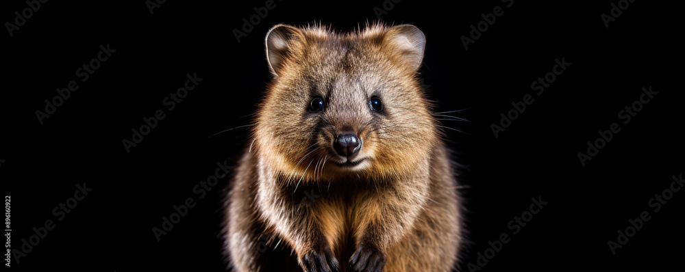 Quokka Sitting Confidently Against Black Background in Studio Setting Quokka Sitting Confidently Against Black Background in Studio Setting