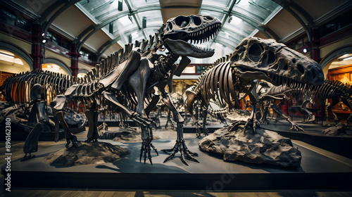 Eloquently Displayed Collection of Diverse Dinosaur Fossils in a Museum Exhibit photo