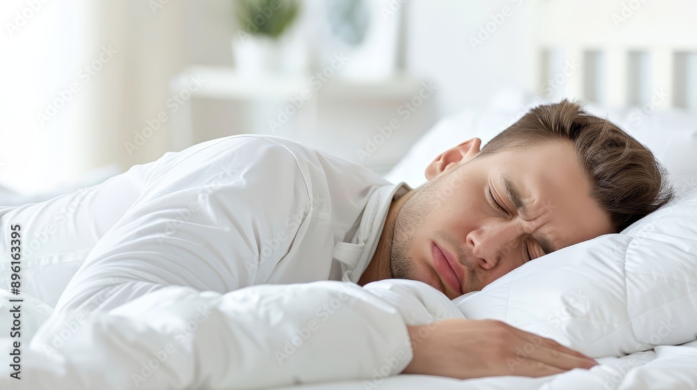 A man is sleeping on a bed with a pillow A man is sleeping on a bed with a pillow