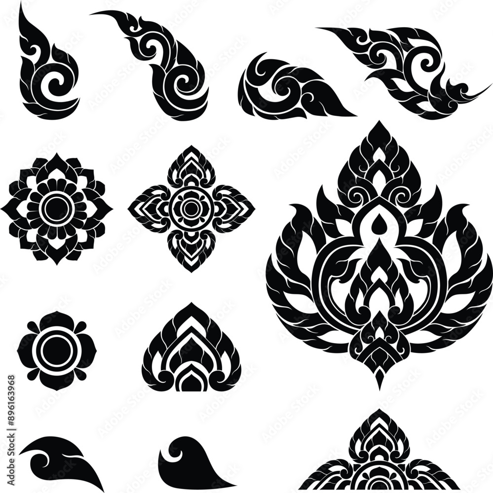 Thai Pattern Art for Decorations in Silhouettes Thai Pattern Art for Decorations in Silhouettes