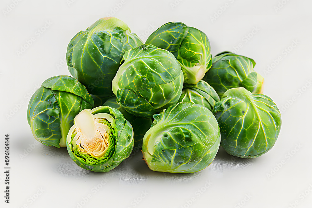 Whole Brussels sprouts vegetable on a white background Whole Brussels sprouts vegetable on a white background