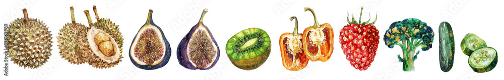 Fototapeta premium Ink painting tropical fruit png cut out element set