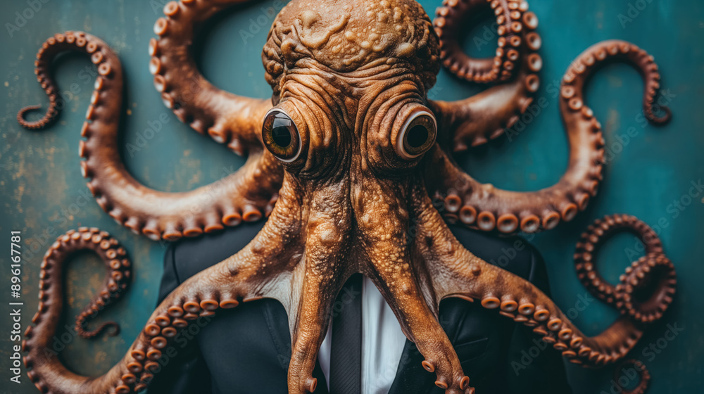 Person wearing an octopus mask, blending human and marine elements in a surreal and imaginative scene. The image is quirky and intriguing, capturing the essence of fantasy. Person wearing an octopus mask, blending human and marine elements in a surreal and imaginative scene. The image is quirky and intriguing, capturing the essence of fantasy.