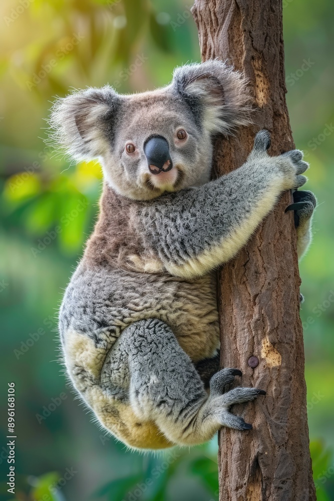 Fototapeta premium Koala Clinging to a Tree Trunk