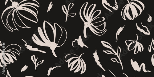 Obraz na plátně Hand drawn simple abstract flowers print