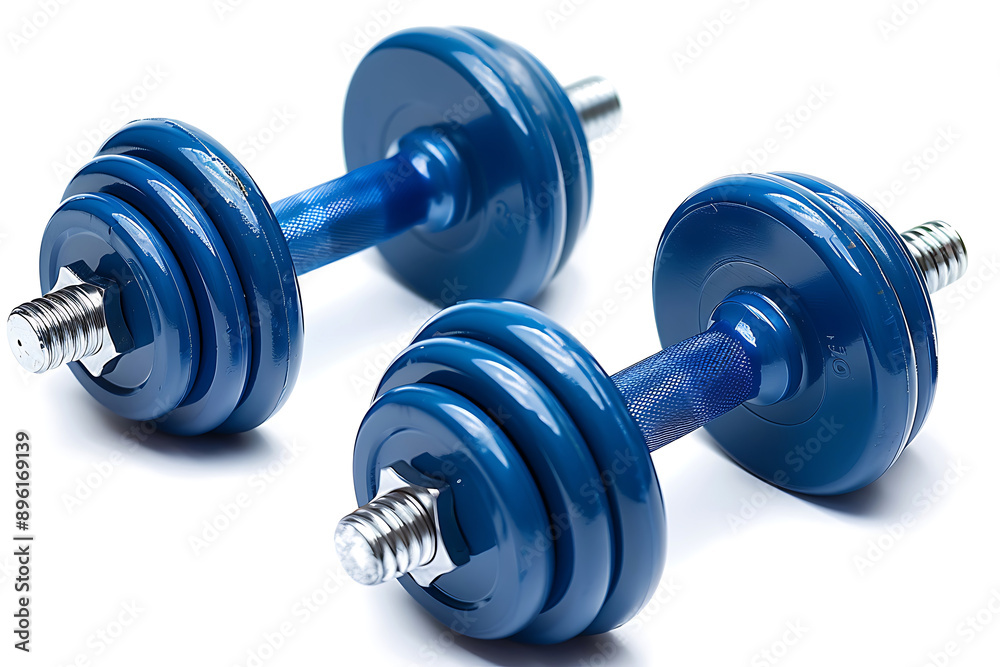 Naklejka premium blue dumbbells isolated on a white background