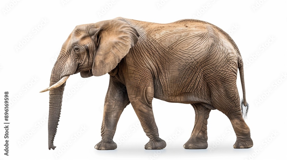 Obraz premium an elephant is walking on a white background