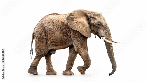 an elephant walking on a white background