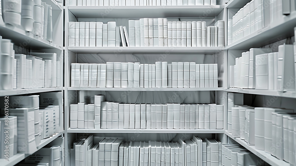 white books on white shelves, seamless background of white library white books on white shelves, seamless background of white library