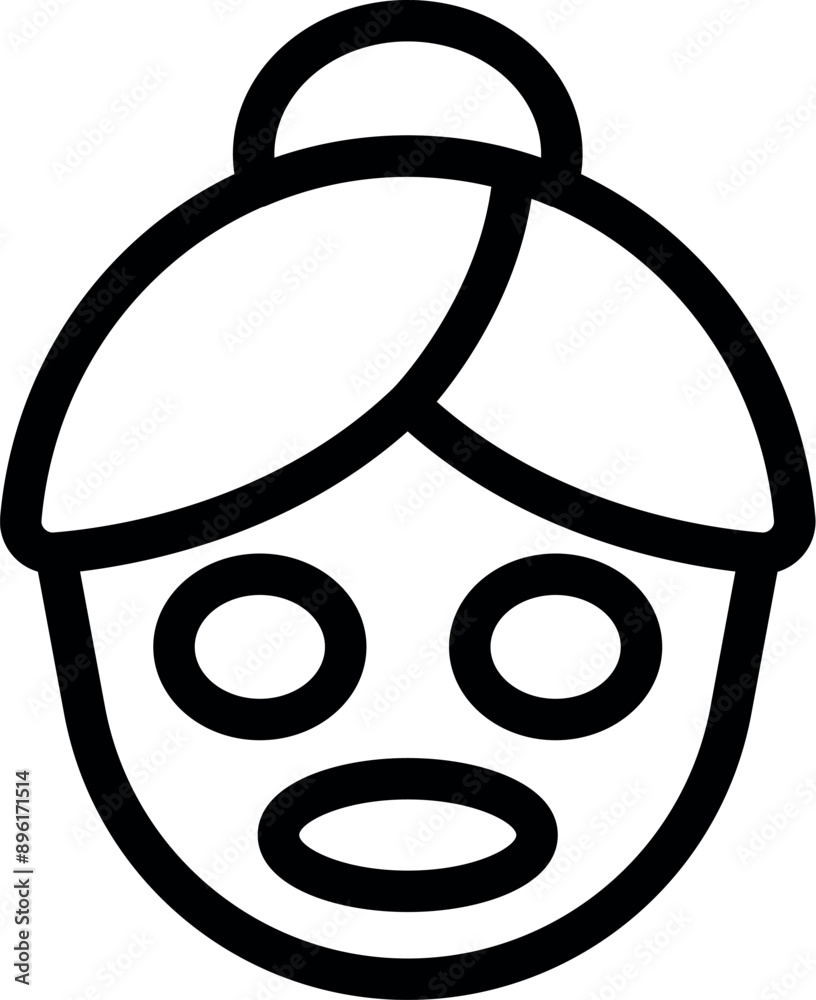 Line icon of a woman enjoying a facial treatment with a sheet mask, promoting beauty and self care Line icon of a woman enjoying a facial treatment with a sheet mask, promoting beauty and self care
