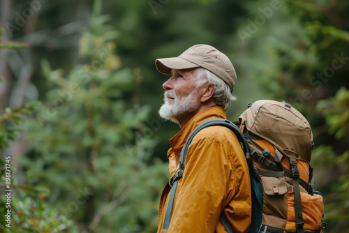 Active Senior Man Hiking Nature Trails: Adventurous Retirement Hobby