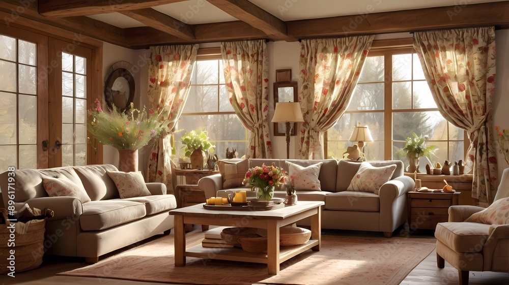 Fototapeta premium a cozy country-style living room with a rustic charm