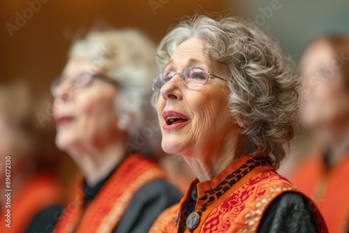 Engaging in Musical Retirement: Senior Woman Joins Choir for Joyful Harmony