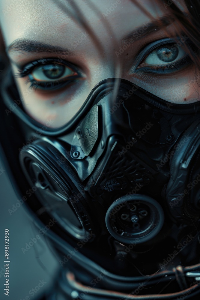 A person wearing a gas mask, possibly in a hazardous or polluted environment A person wearing a gas mask, possibly in a hazardous or polluted environment