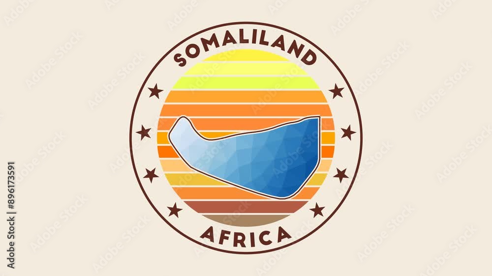 Somaliland intro video. Badge with the circular name and map of the country in low poly tech geometric style. Elegant country round logo animation.