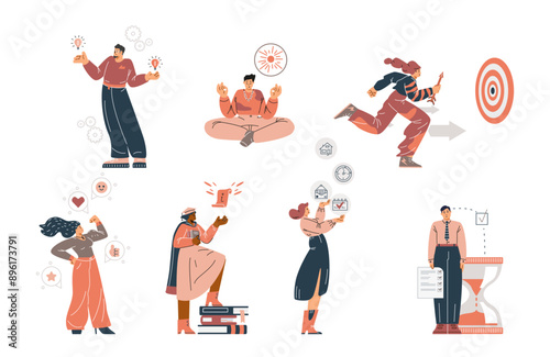 Skill development and learning vector illustration set