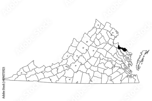 Map of Westmoreland County in Virginia state on white background. single County map highlighted by black colour on Virginia map. UNITED STATES, US photo