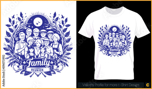 Family reunion tshirt design template with family pictures trees birds and sun free download online