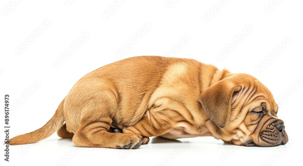 Obraz premium Sleeping Bulldog Puppy Isolated on White Background