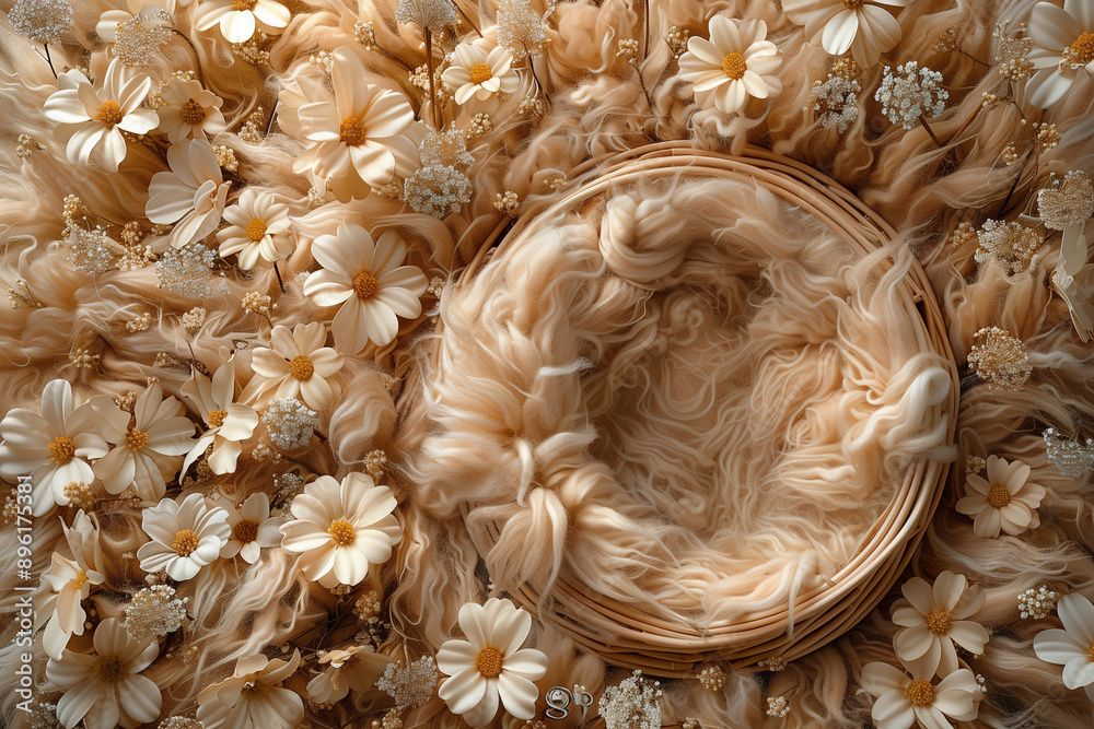 custom made wallpaper toronto digitalDigital background for newborn photos with empty fluffy round Moses' bed.