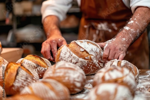 baker kneading bread. artisan bakery